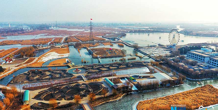 Aerial view of Baiyangdian in Xiongan New Area on New Year's Day